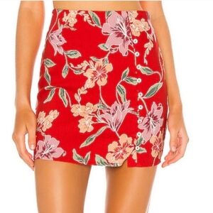 NWT Revolve Privacy Please Balboa Mini Red Jessa Floral Linen Blend Skirt Sz. S